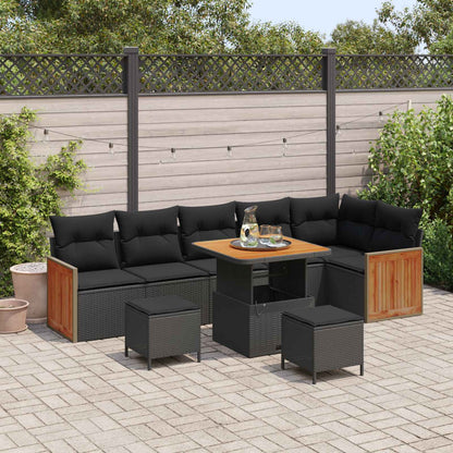 Gartensofa-set mit Kissen 11 pcs Schwarz Poly-Rattan