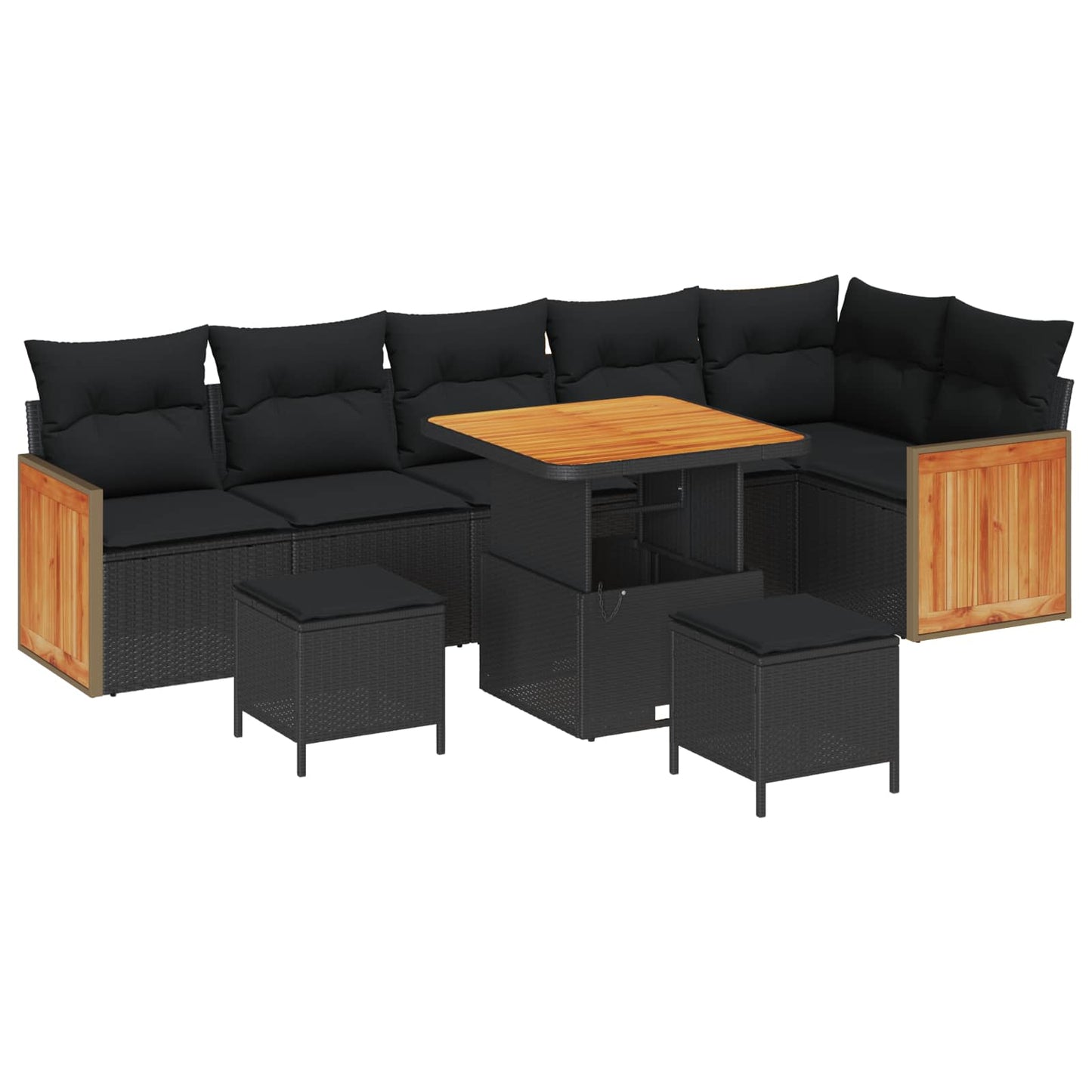 Gartensofa-set mit Kissen 11 pcs Schwarz Poly-Rattan