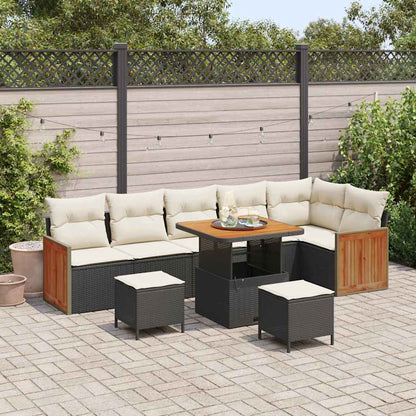 Gartensofa-set mit Kissen 11 pcs Schwarz und Creme Poly-Rattan