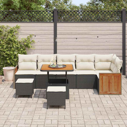Gartensofa-set mit Kissen 11 pcs Schwarz und Creme Poly-Rattan
