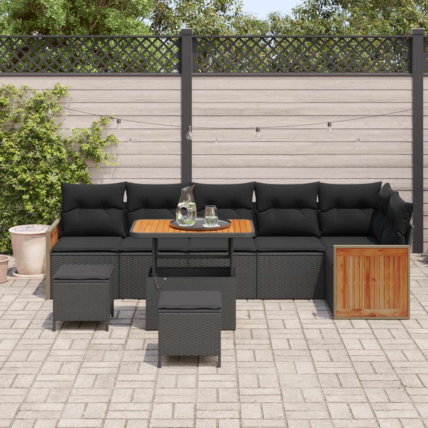 Gartensofa-set mit Kissen 11 pcs Schwarz Poly-Rattan