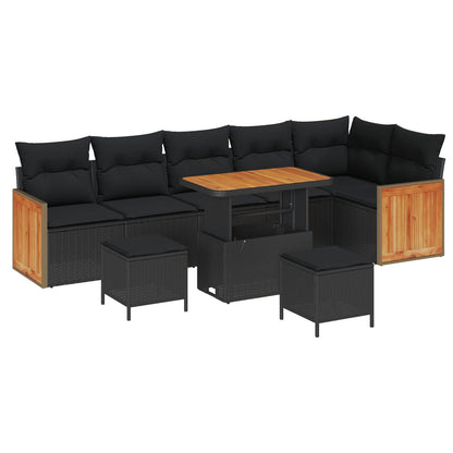 Gartensofa-set mit Kissen 11 pcs Schwarz Poly-Rattan