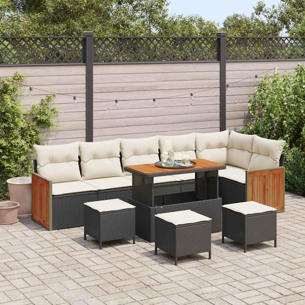 Gartensofa-set mit Kissen 12 pcs Schwarz und Creme Poly-Rattan