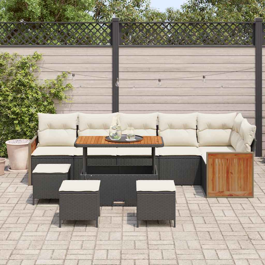 Gartensofa-set mit Kissen 12 pcs Schwarz und Creme Poly-Rattan