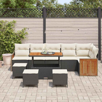 Gartensofa-set mit Kissen 12 pcs Schwarz und Creme Poly-Rattan