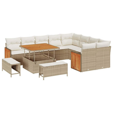 vidaXL Gartensofa-set mit Kissen 13 pcs Beige und Creme Poly-Rattan
