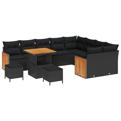 Gartensofa-set mit Kissen 13 pcs Schwarz Poly-Rattan