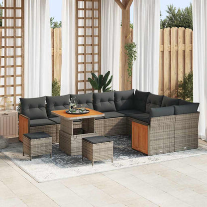 Gartensofa-set mit Kissen 13 pcs Grau Poly-Rattan
