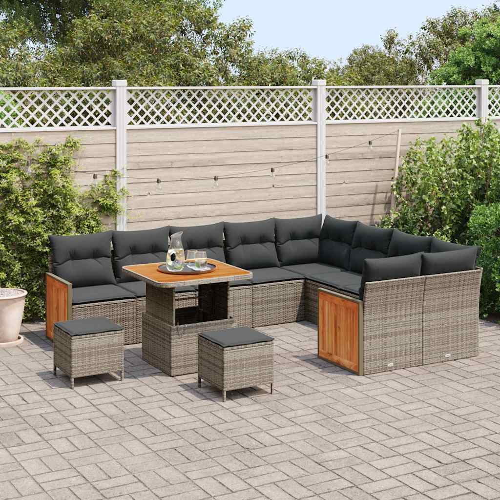 Gartensofa-set mit Kissen 13 pcs Grau Poly-Rattan