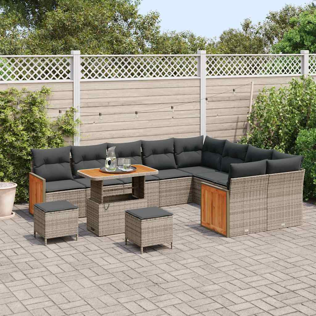 Gartensofa-set mit Kissen 13 pcs Grau Poly-Rattan