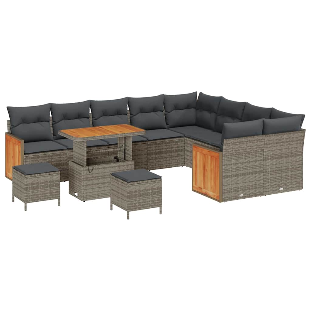 Gartensofa-set mit Kissen 13 pcs Grau Poly-Rattan