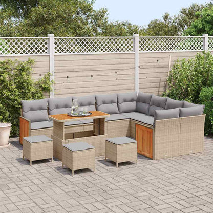 Gartensofa-set mit Kissen 14 pcs Beige und Hellgrau Poly-Rattan