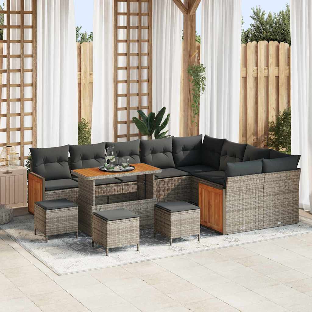 Gartensofa-set mit Kissen 14 pcs Grau Poly-Rattan