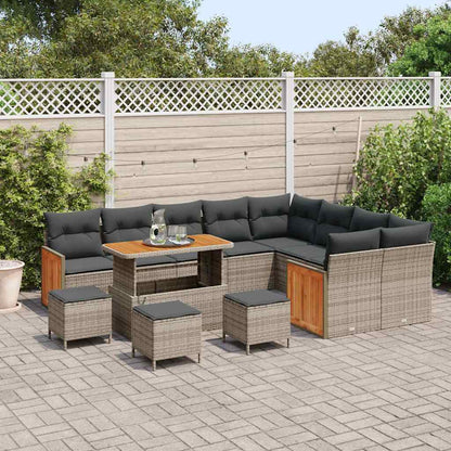 Gartensofa-set mit Kissen 14 pcs Grau Poly-Rattan