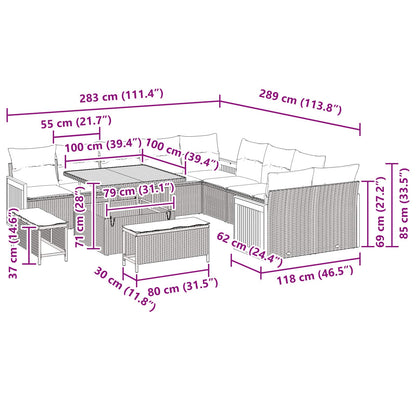 vidaXL Gartensofa-set mit Kissen 17 pcs Schwarz Poly-Rattan