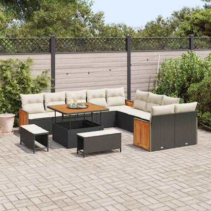 Gartensofa-set mit Kissen 17 pcs Schwarz und Creme Poly-Rattan