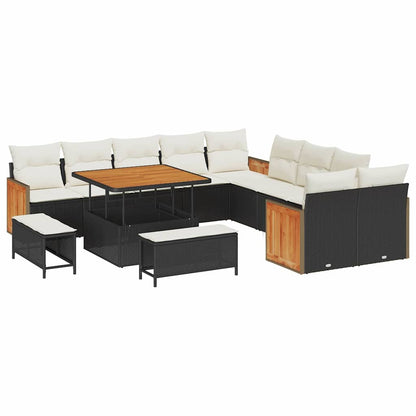 Gartensofa-set mit Kissen 17 pcs Schwarz und Creme Poly-Rattan