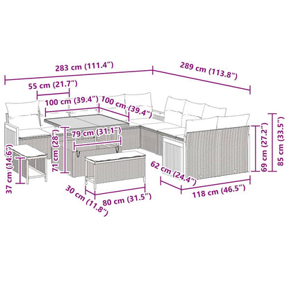 vidaXL Gartensofa-set mit Kissen 17 pcs Schwarz und Creme Poly-Rattan