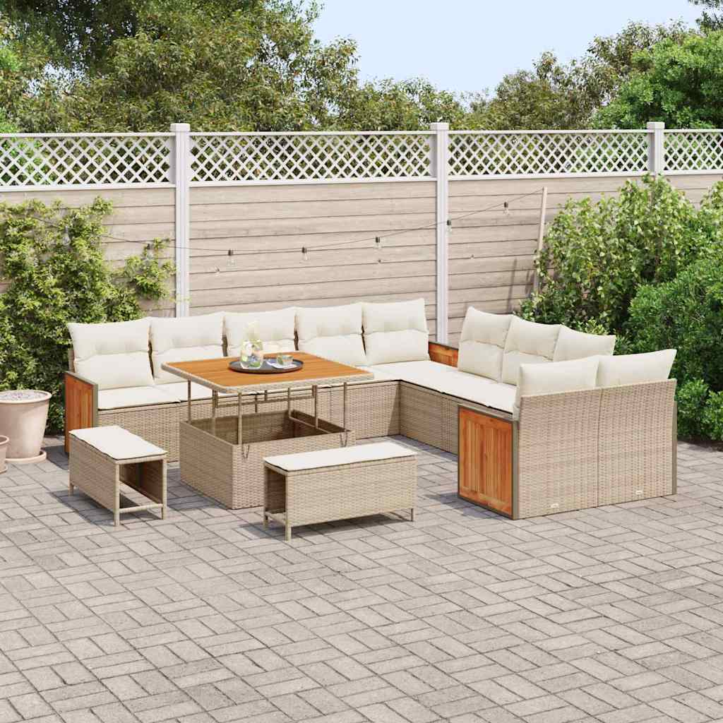 Gartensofa-set mit Kissen 17 pcs Beige und Creme Poly-Rattan