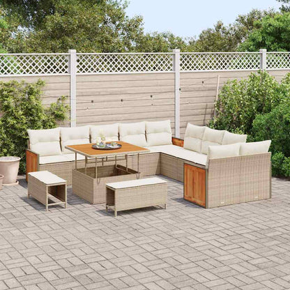 Gartensofa-set mit Kissen 17 pcs Beige und Creme Poly-Rattan