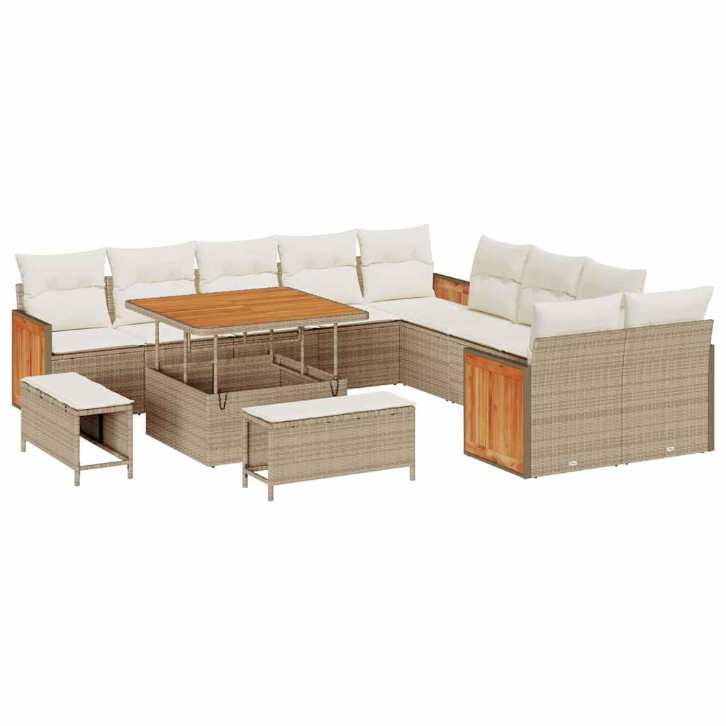 Gartensofa-set mit Kissen 17 pcs Beige und Creme Poly-Rattan