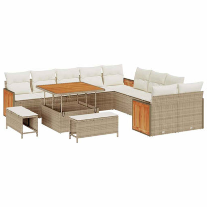 Gartensofa-set mit Kissen 17 pcs Beige und Creme Poly-Rattan