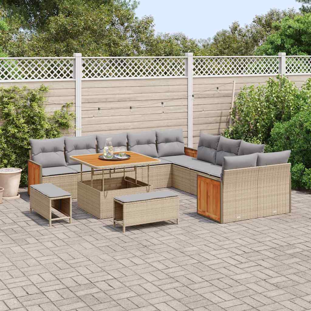 vidaXL Gartensofa-set mit Kissen 17 pcs Beige und Hellgrau Poly-Rattan