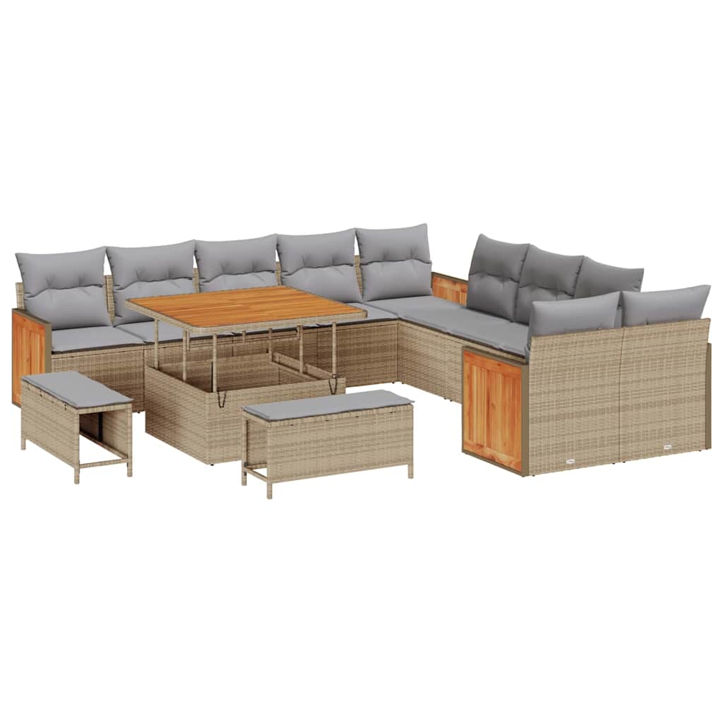 vidaXL Gartensofa-set mit Kissen 17 pcs Beige und Hellgrau Poly-Rattan