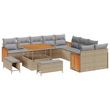 vidaXL Gartensofa-set mit Kissen 17 pcs Beige und Hellgrau Poly-Rattan