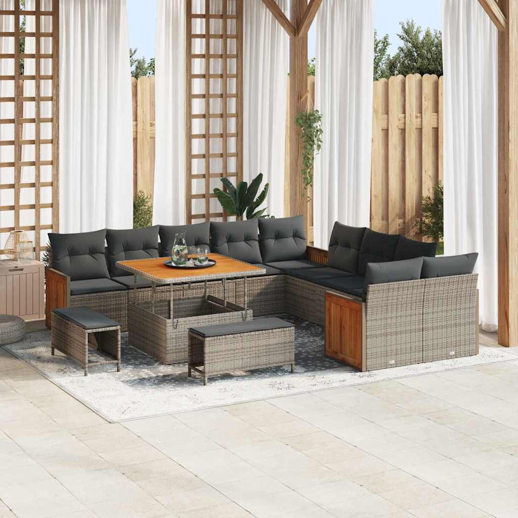vidaXL Gartensofa-set mit Kissen 17 pcs Grau Poly-Rattan