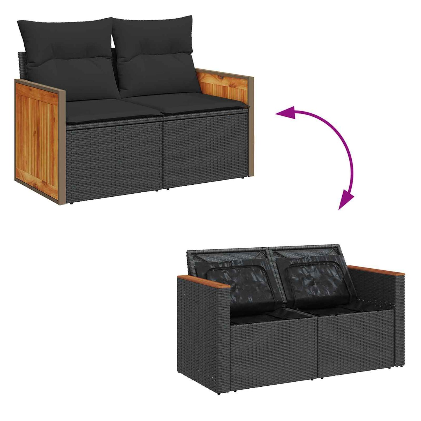 vidaXL Gartensofa-set mit Kissen 17 pcs Schwarz Poly-Rattan