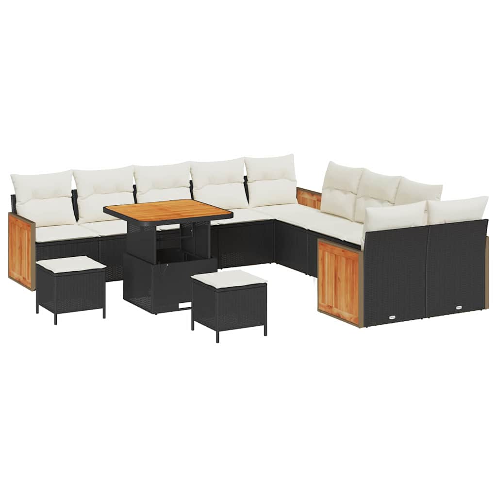 Gartensofa-set mit Kissen 17 pcs Schwarz und Creme Poly-Rattan