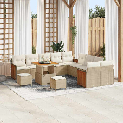 Gartensofa-set mit Kissen 17 pcs Beige und Creme Poly-Rattan