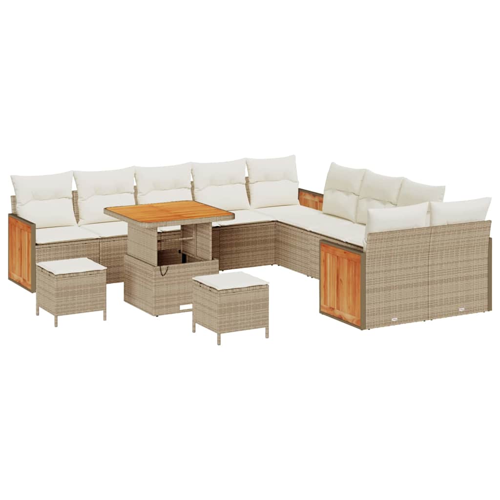 Gartensofa-set mit Kissen 17 pcs Beige und Creme Poly-Rattan
