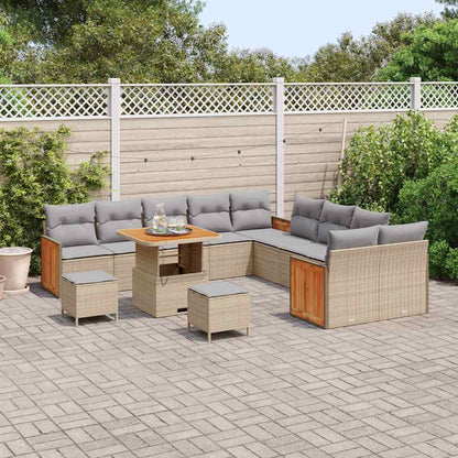 Gartensofa-set mit Kissen 17 pcs Beige und Hellgrau Poly-Rattan