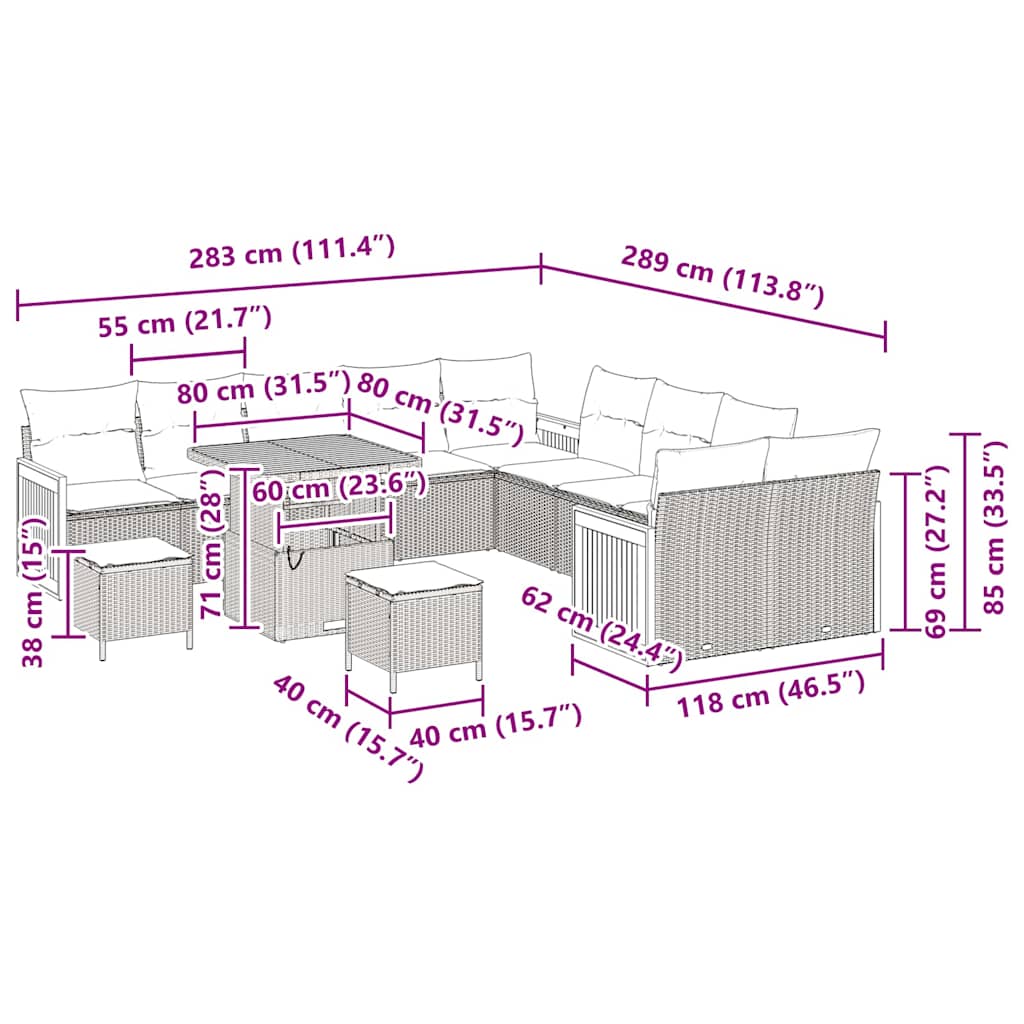 vidaXL Gartensofa-set mit Kissen 17 pcs Beige und Hellgrau Poly-Rattan