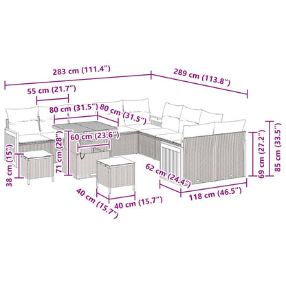vidaXL Gartensofa-set mit Kissen 17 pcs Beige und Hellgrau Poly-Rattan