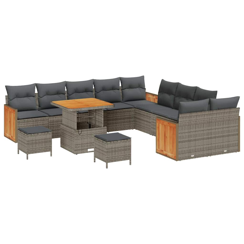 Gartensofa-set mit Kissen 17 pcs Grau Poly-Rattan