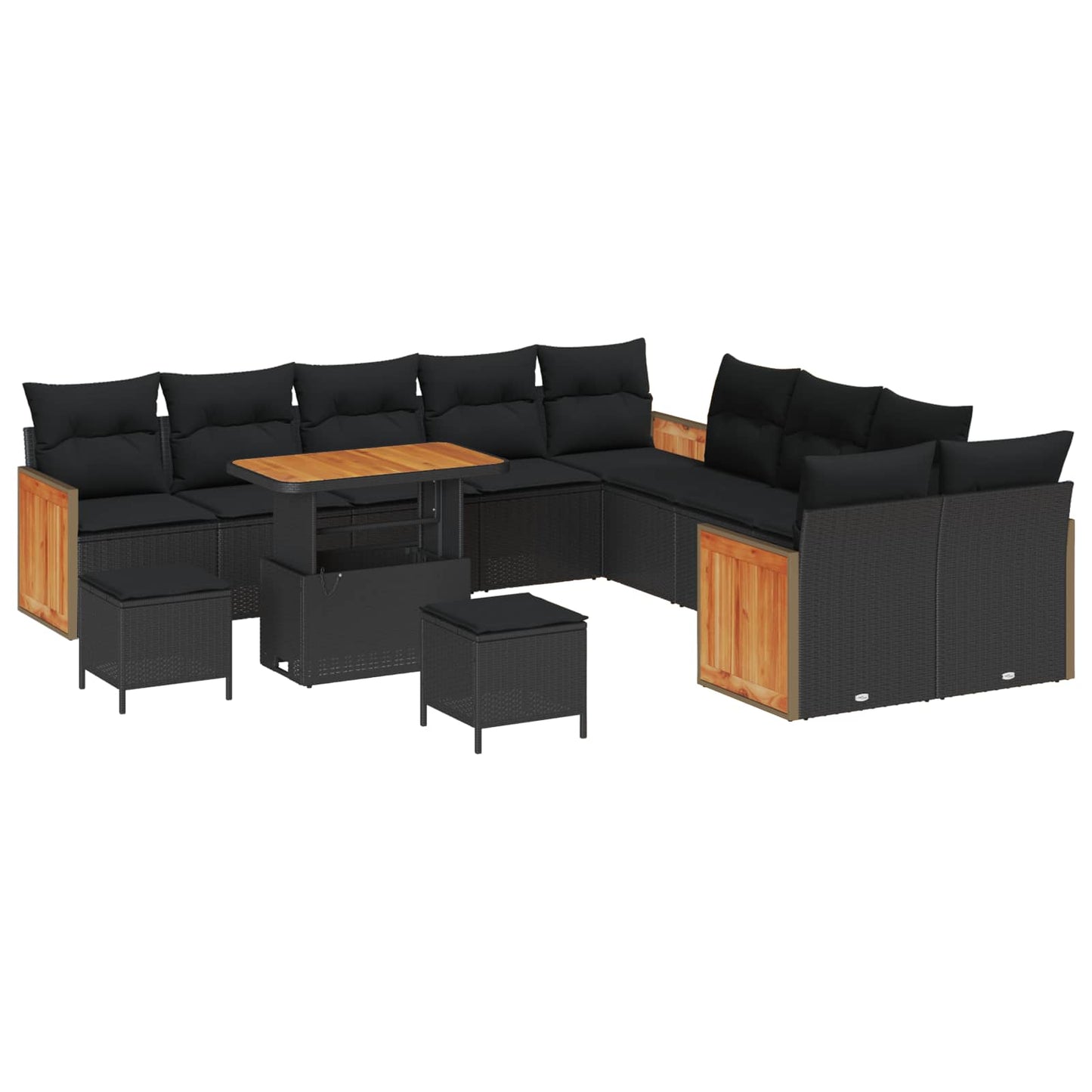 Gartensofa-set mit Kissen 17 pcs Schwarz Poly-Rattan