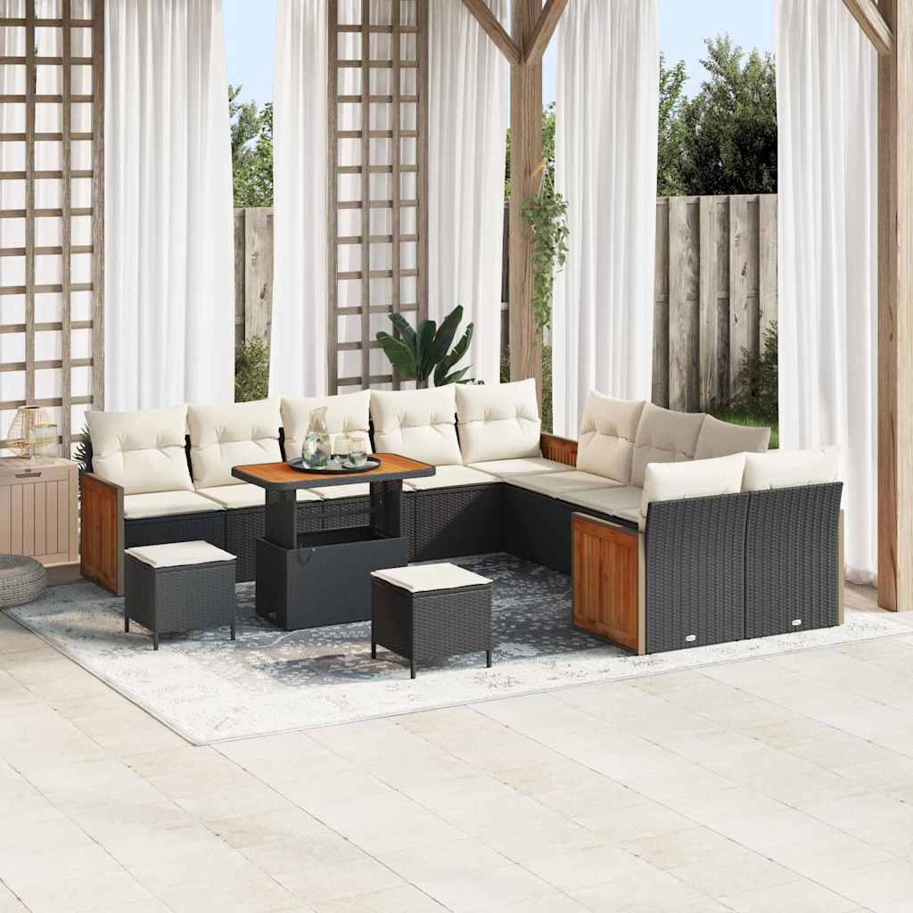 vidaXL Gartensofa-set mit Kissen 17 pcs Schwarz und Creme Poly-Rattan