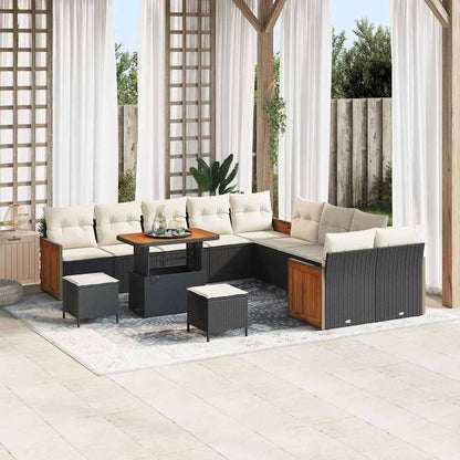 vidaXL Gartensofa-set mit Kissen 17 pcs Schwarz und Creme Poly-Rattan