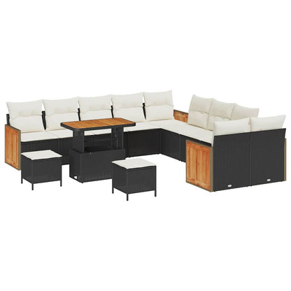 vidaXL Gartensofa-set mit Kissen 17 pcs Schwarz und Creme Poly-Rattan