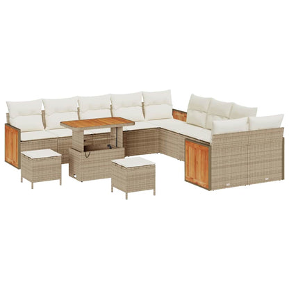 Gartensofa-set mit Kissen 17 pcs Beige und Creme Poly-Rattan