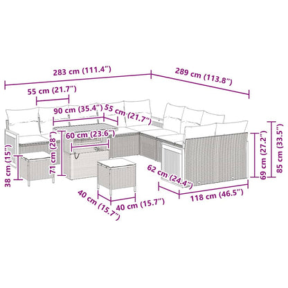 vidaXL Gartensofa-set mit Kissen 17 pcs Beige und Creme Poly-Rattan