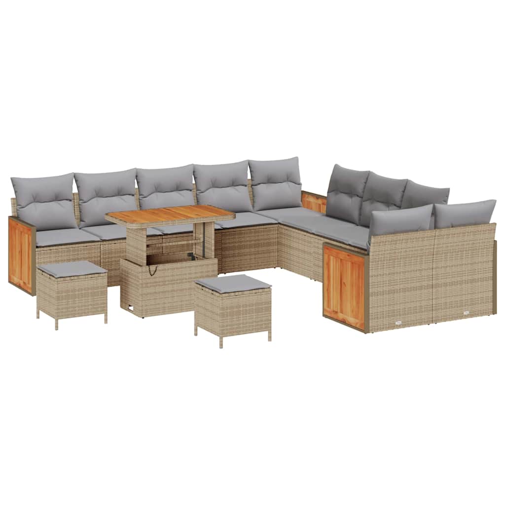 Gartensofa-set mit Kissen 17 pcs Beige und Hellgrau Poly-Rattan