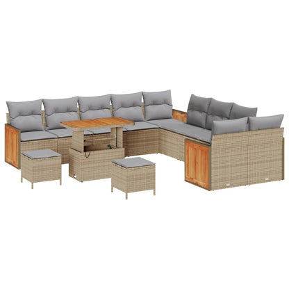 Gartensofa-set mit Kissen 17 pcs Beige und Hellgrau Poly-Rattan