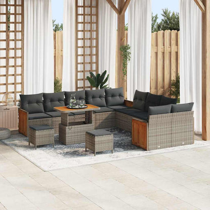 Gartensofa-set mit Kissen 13 pcs Grau Poly-Rattan