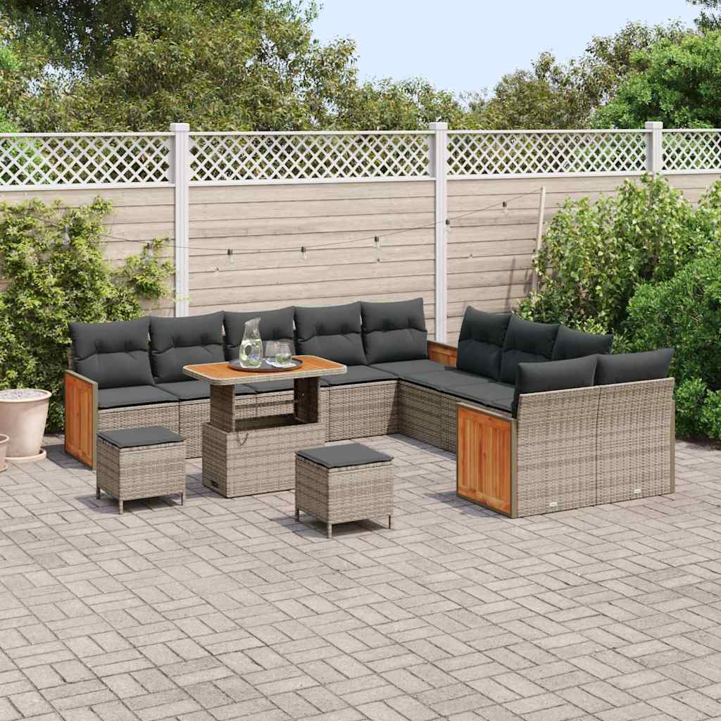 Gartensofa-set mit Kissen 13 pcs Grau Poly-Rattan