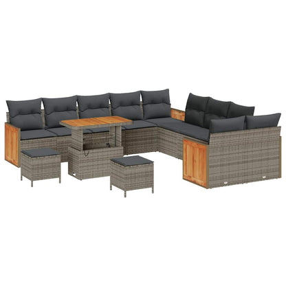 Gartensofa-set mit Kissen 13 pcs Grau Poly-Rattan
