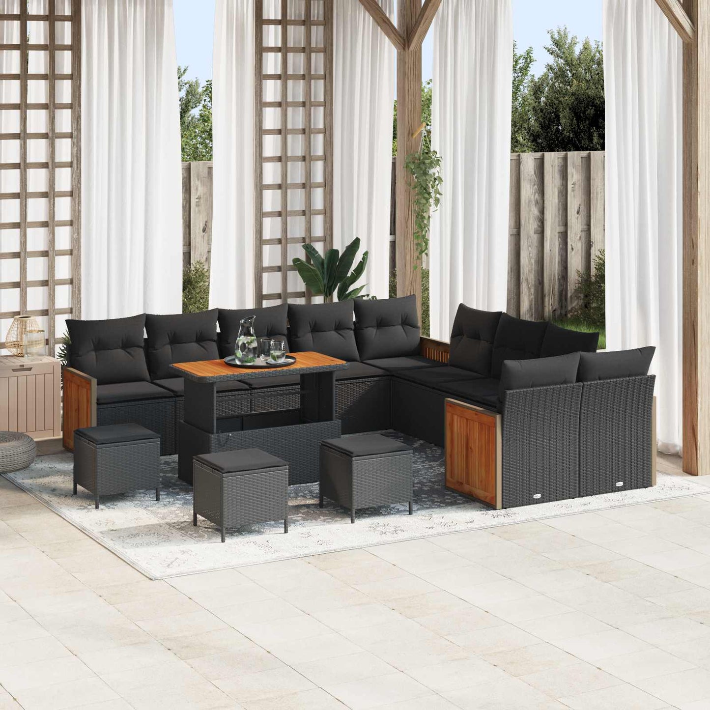 Gartensofa-set mit Kissen 18 pcs Schwarz Poly-Rattan